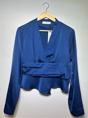 Commense Royal Blue Satin Wrap Blouse size Women’s 10 side zipper closer #chic